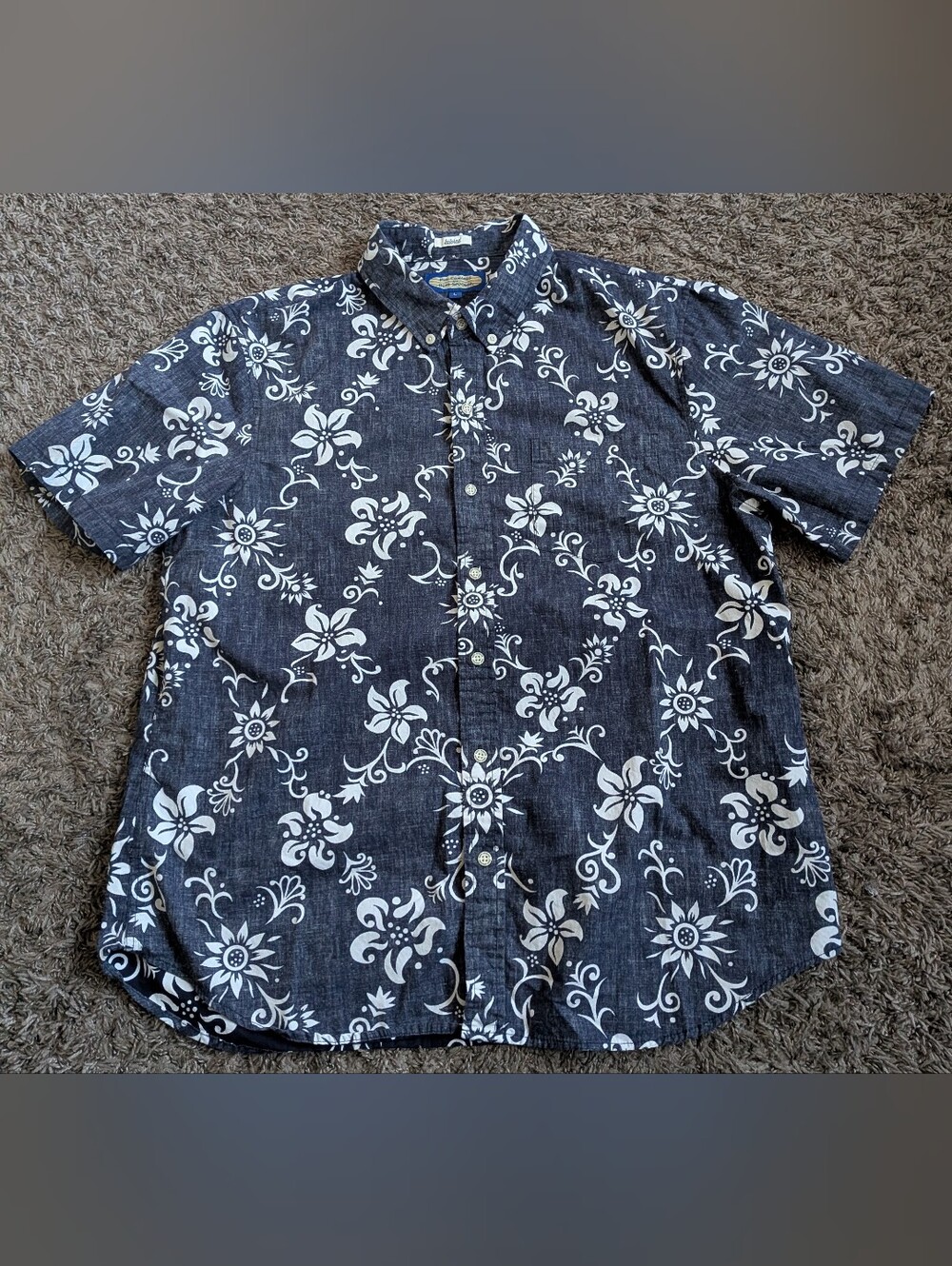Reyn Spooner Phil Edwards Navy Tailored Fit Cotton Short Sleeve Aloha Button UpL